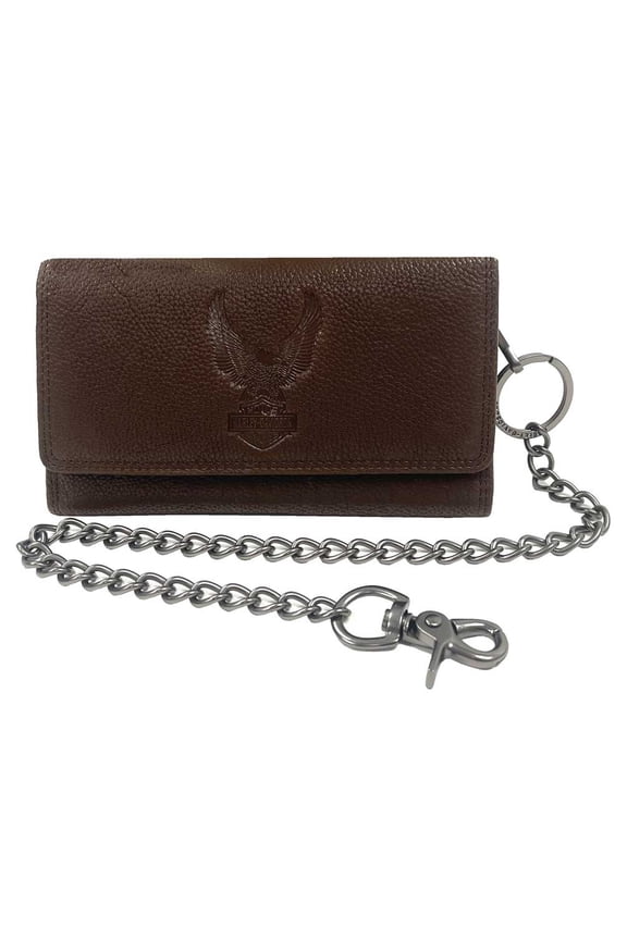 Men's Genuine Leather Iconic B&S Eagle Trucker Wallet - Brown, Harley Davidson
