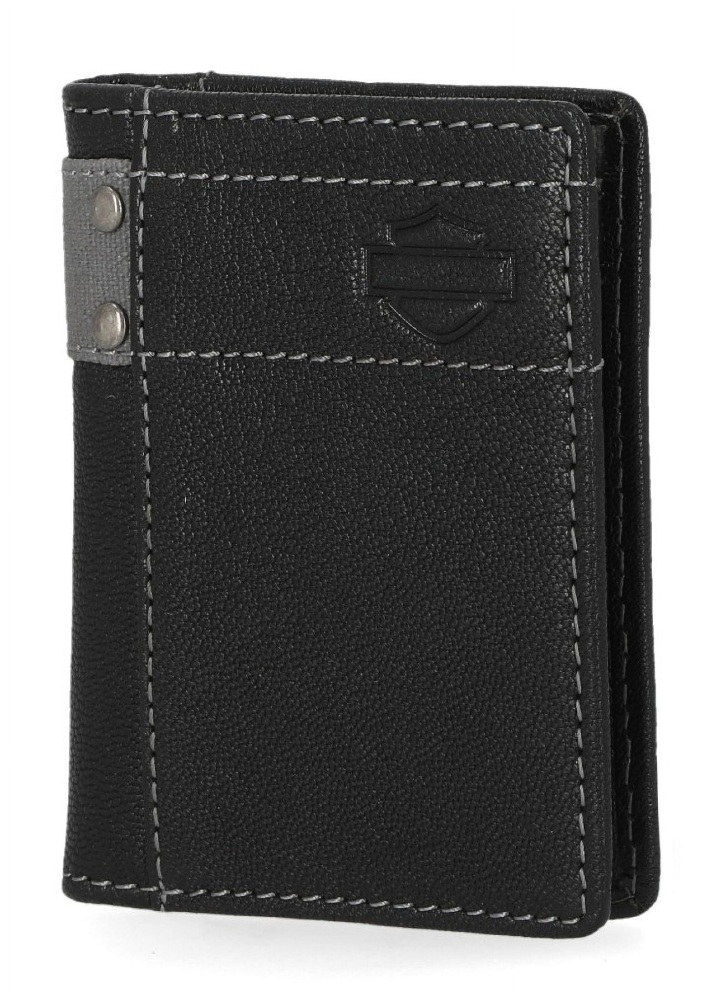 Harley-Davidson Men's Genuine Leather With Calvary Canvas Trim Vertical Billfold, Harley Davidson