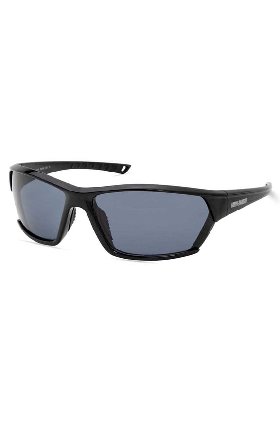 Men's Geometric Shape Sunglasses, Shiny Black Frame & Smoke Lens, Harley Davidson