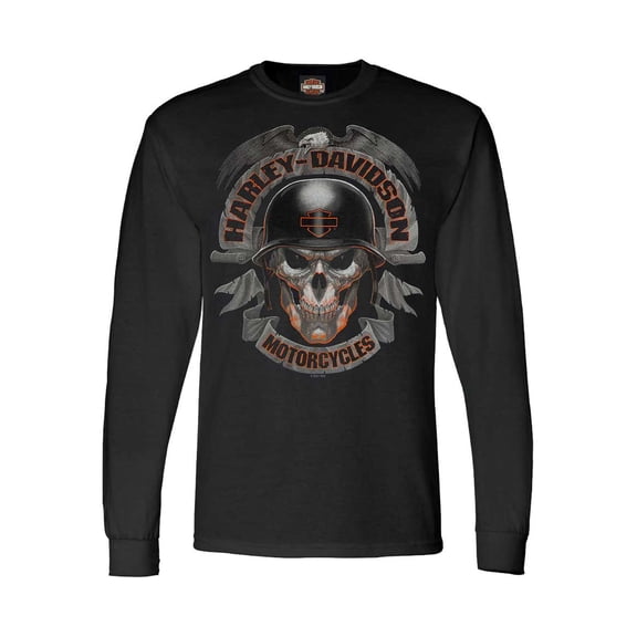 Harley-Davidson Men's Ghoulish Skull Long Sleeve Crew-Neck Shirt - Black (L), Harley Davidson
