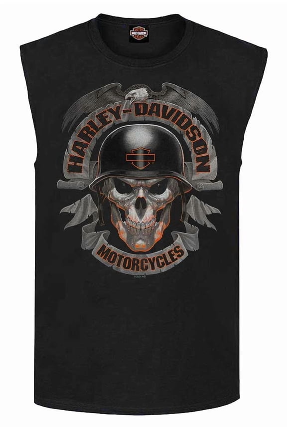 Men's Ghoulish Skull Sleeveless Cotton Muscle Shirt, Black (2XL), Harley Davidson