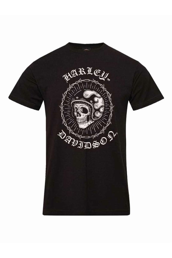 Men's Grit Biker Skull Crew-Neck Short Sleeve Tee, Black (L)