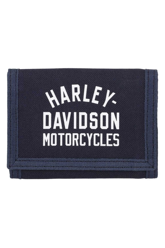 Men's H-D Arched Script Logo Tri-Fold Polyester Wallet, Indigo, Harley Davidson
