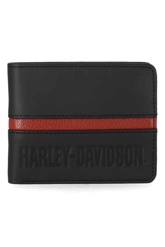 Men's H-D Center Block Passcase Bi-Fold Leather Wallet, Black, Harley Davidson