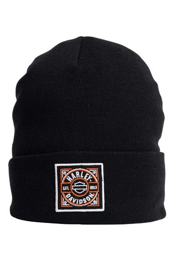 Men's H-D Label Patch Embroidered Cuffed Beanie Hat - Black, Harley Davidson