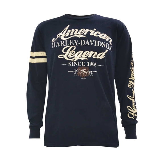 Harley-Davidson Men's Honest Distressed Premium Long Sleeve Shirt, Navy (3XL), Harley Davidson