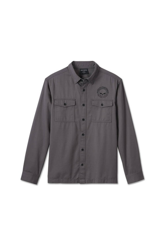 Men's Willie G Skull Long Sleeve Shirt, Gray - 99057-24VM