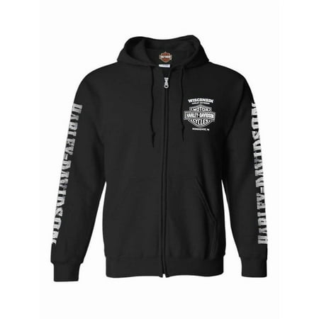 Harley-Davidson Men's Lightning Crest Full-Zippered Sweatshirt, Black (2XL), Harley Davidson