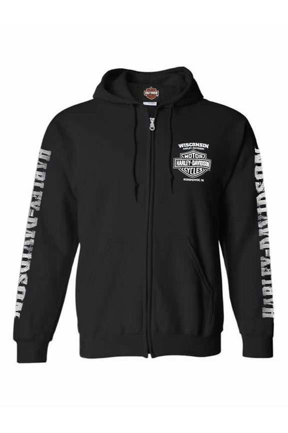 Men's Lightning Crest Full-Zippered Sweatshirt, Black (3XL), Harley Davidson
