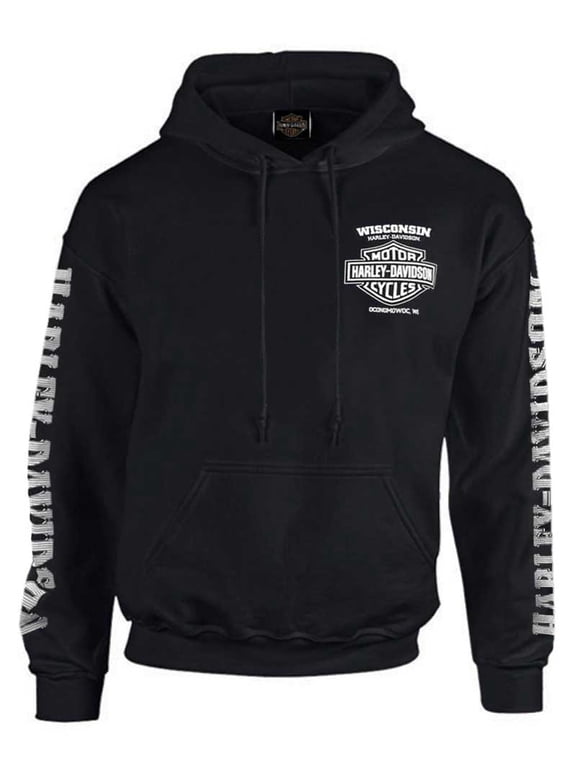 Men's Lightning Crest Pullover Hooded Sweatshirt, Black (L), Harley Davidson