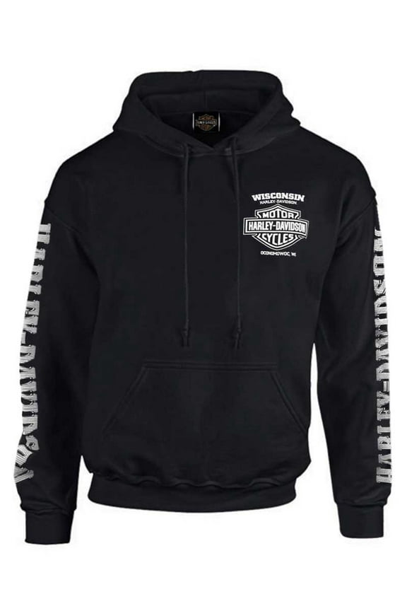 Men's Lightning Crest Pullover Hooded Sweatshirt, Black (L), Harley Davidson