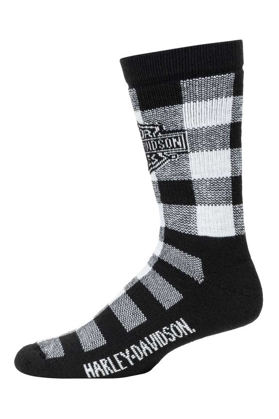 Men's Logo Buffalo Plaid Moisture Wicking Socks, Black (L), Harley Davidson