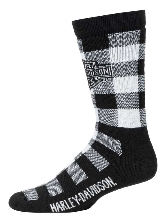 Men's Logo Buffalo Plaid Moisture Wicking Socks, Black (L), Harley Davidson