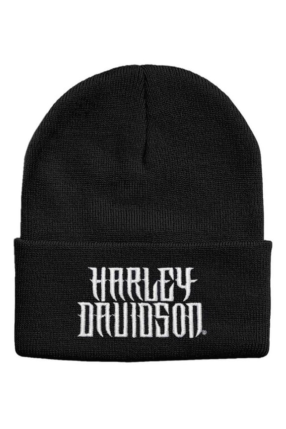 Men's Looted Embroidered Cuffed Acrylic Beanie Hat - Black, Harley Davidson
