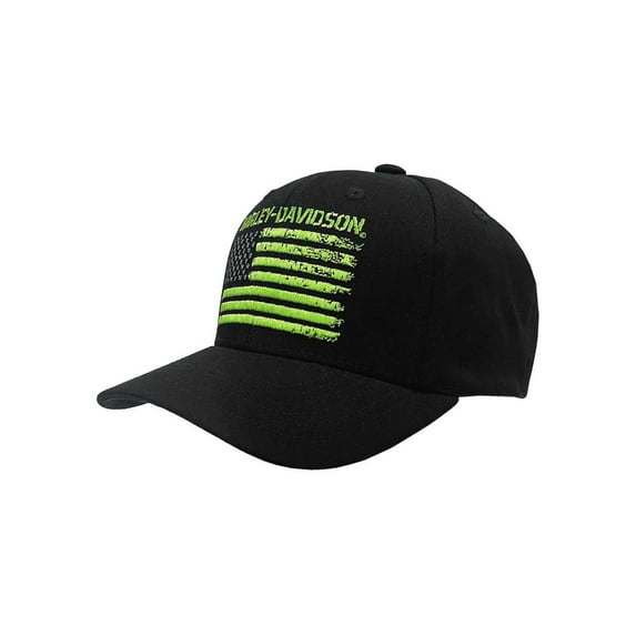 Harley-Davidson Men's Neon Allegiance Flag Stretch Fit Baseball Cap, Black (S/M), Harley Davidson