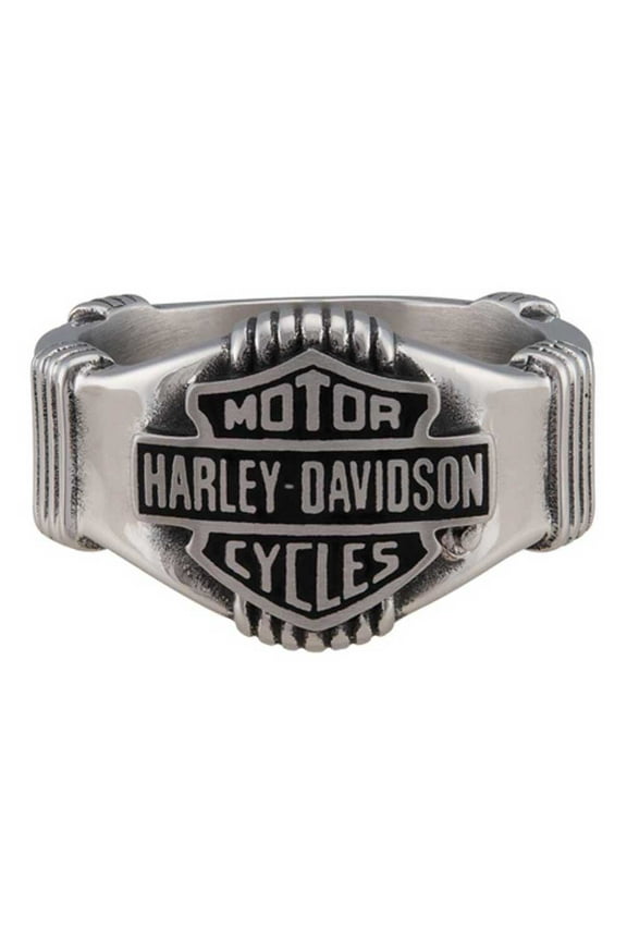 Men's Nut & Coil Bar & Shield Ring Band - Stainless Steel (10), Harley Davidson