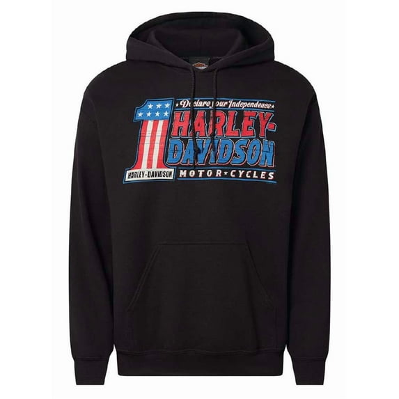 Harley-Davidson Men's Oath #1 RWB Pullover Fleece Hoodie, Solid Black (S), Harley Davidson