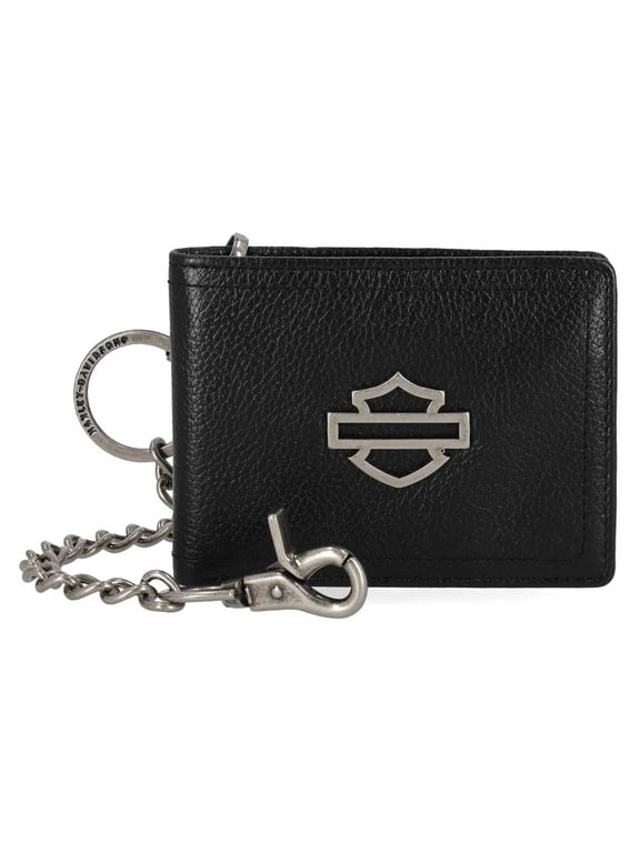 Men's Open B&S Slimfold Biker Chain Leather Wallet, Black, Harley Davidson