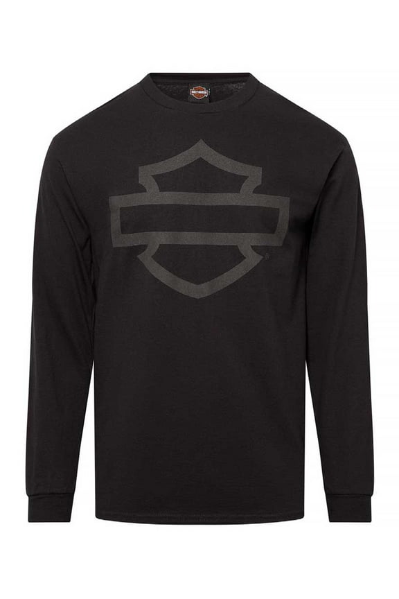 Men's Open Bar & Shield Long Sleeve Crew Shirt, Black (L), Harley Davidson