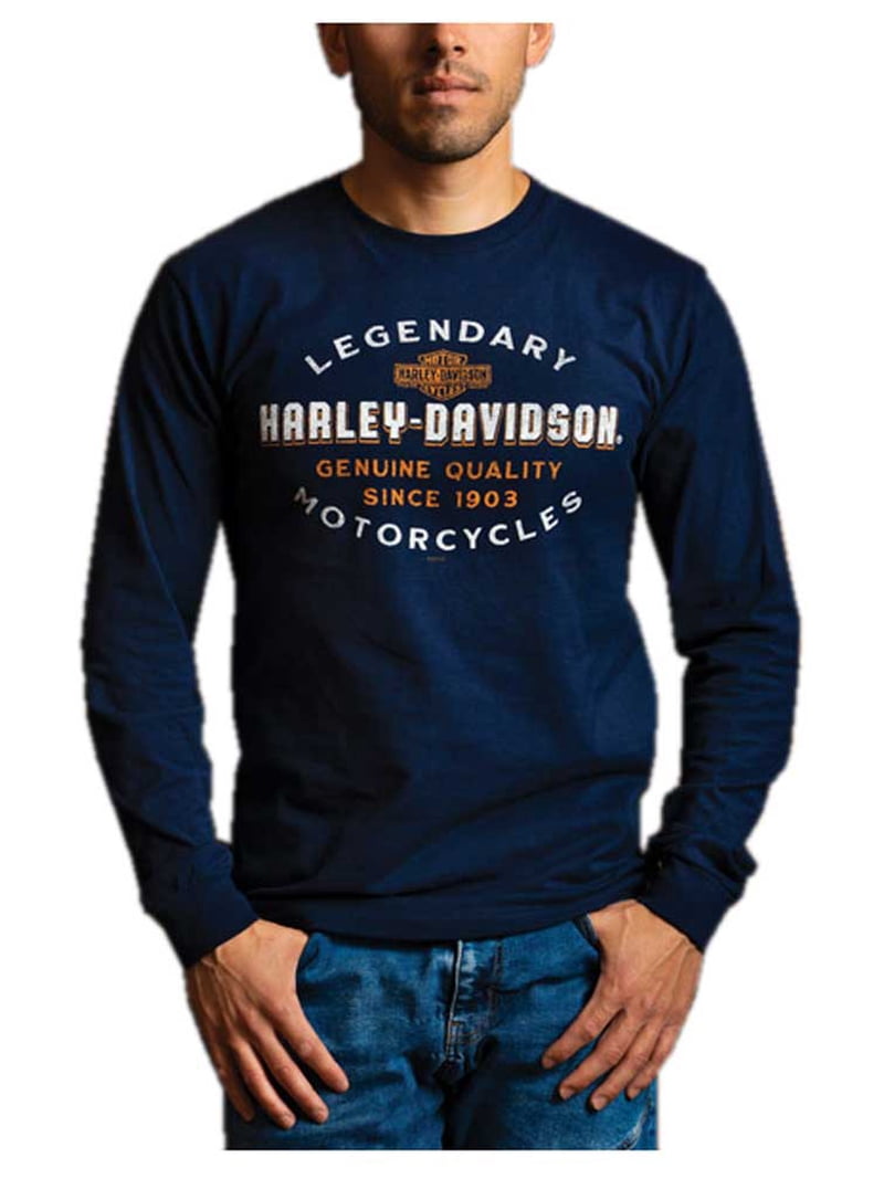 Harley Davidson 青 長袖カットソー3XL バイカー Harley-Davidson Men's Outfit Long Sleeve Cotton Crew-Neck Shirt