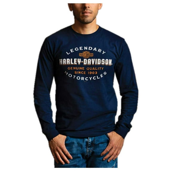 Harley-Davidson Men's Outfit Long Sleeve Cotton Crew-Neck Shirt- Navy Blue (3XL), Harley Davidson