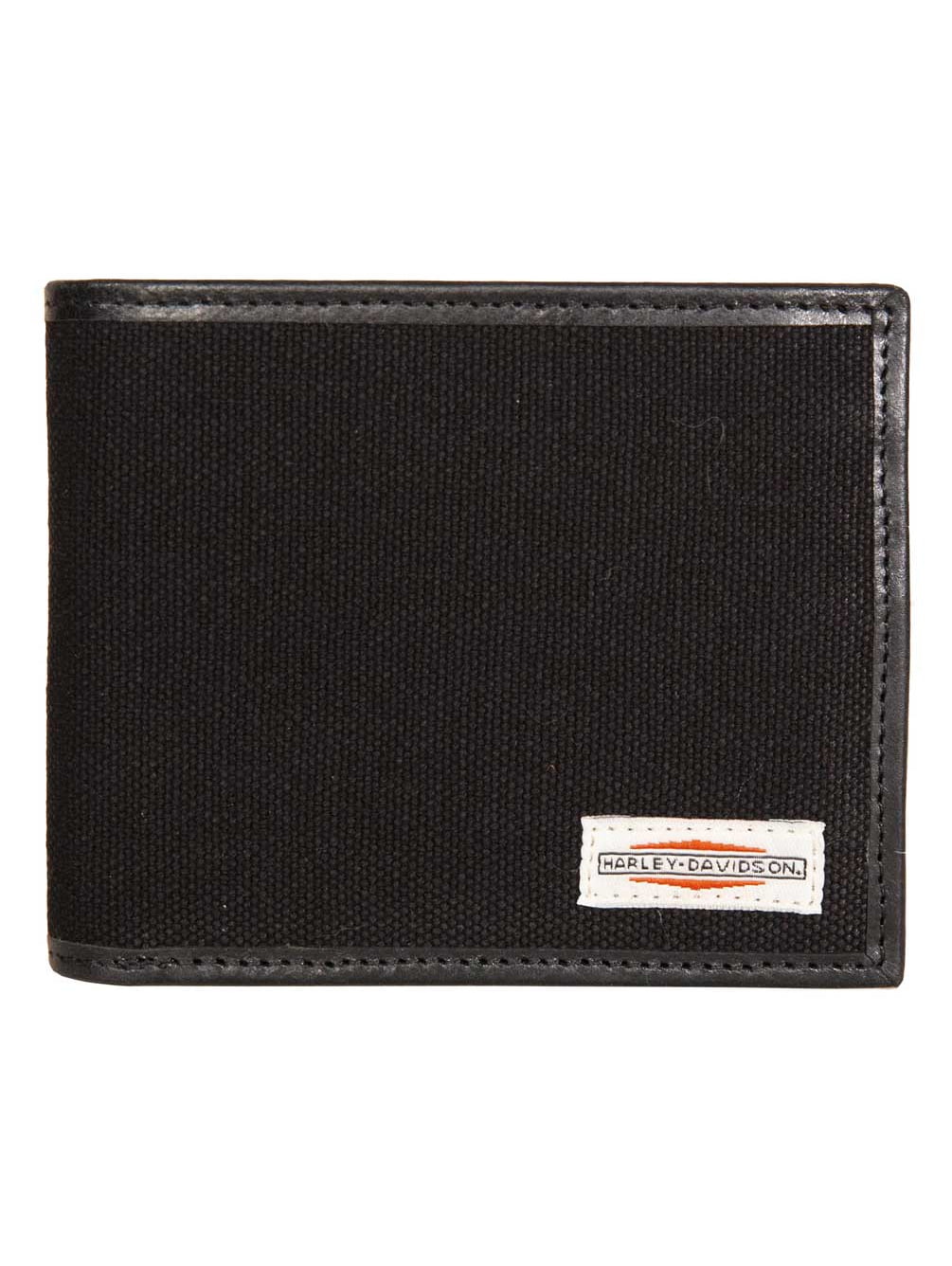 Harley-Davidson Men's Patch Cotton Canvas & Leather Bi-Fold RFID Wallet - Black, Harley Davidson