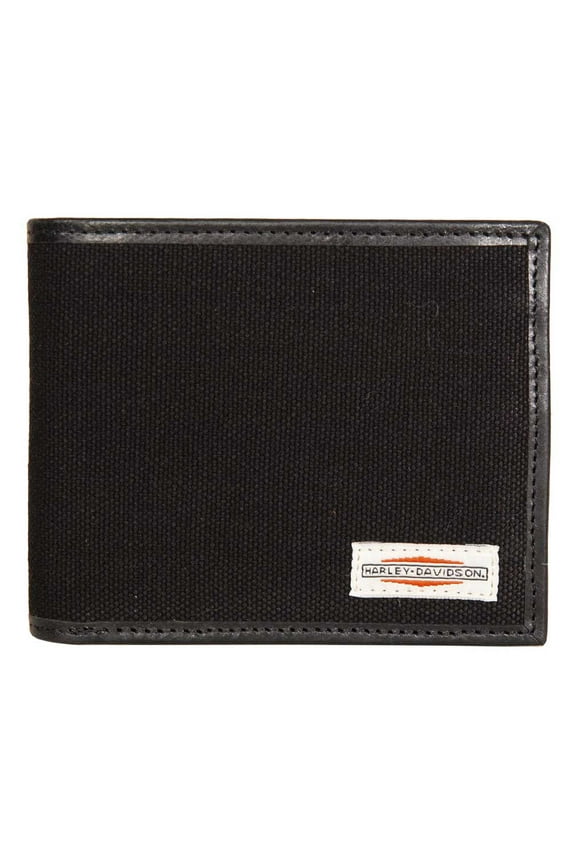 Men's Patch Cotton Canvas & Leather Bi-Fold RFID Wallet - Black, Harley Davidson