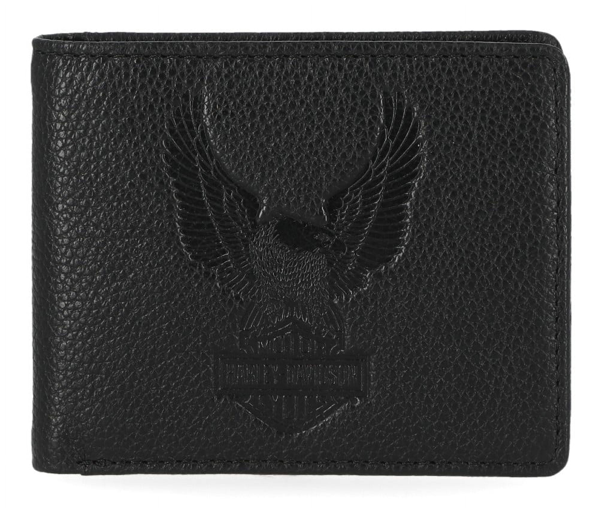 Harley-Davidson Men's Pebble Leather Classic Eagle Billfold Wallet - Black, Harley Davidson