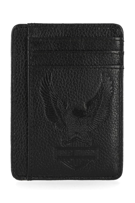 Men's Pebble Leather Classic Eagle Billfold Wallet - Black, Harley Davidson