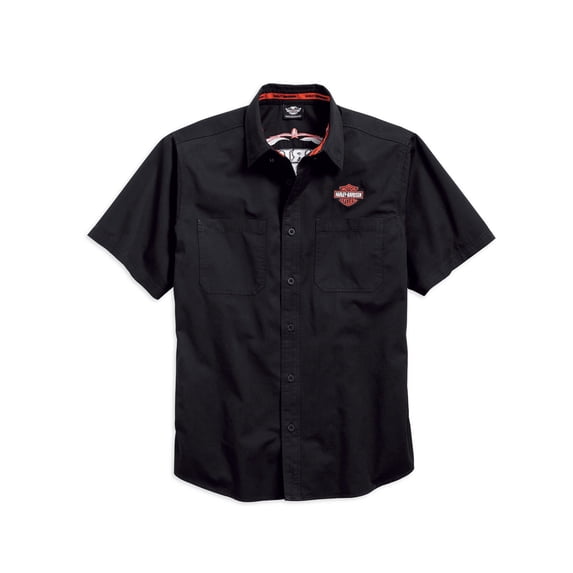 Harley-Davidson Men's Pinstripe Flames Button Woven Shirt, Black 99049-16VM