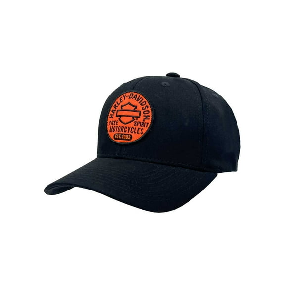 Harley-Davidson Men's Plaque B&S Patch Stretch Fit Baseball Cap, Black (S/M), Harley Davidson