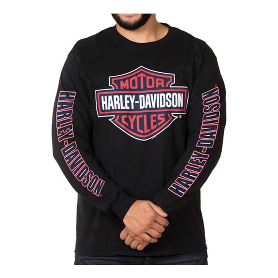 Harley-Davidson Men's RWB Bar & Shield Long Sleeve Crew Neck Shirt - Black (XL), Harley Davidson