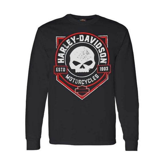 Harley-Davidson Men's Ragged Skull Crew-Neck Long Sleeve Shirt – Black (L), Harley Davidson