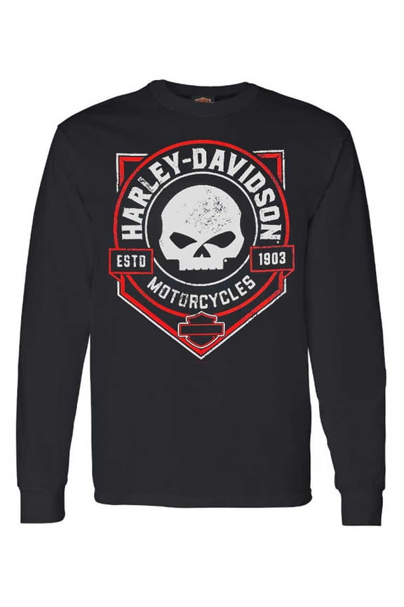 Men's Ragged Skull Crew-Neck Long Sleeve Shirt – Black (L), Harley Davidson