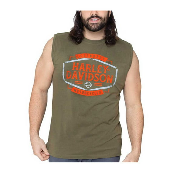 Harley-Davidson Men's Ragged Sleeveless Cotton Muscle Shirt, Military Green (M), Harley Davidson