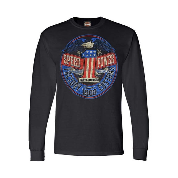 Harley-Davidson Men's Rebel #1 RWB Logo Long Sleeve Crew-Neck Shirt- Black (2XL), Harley Davidson