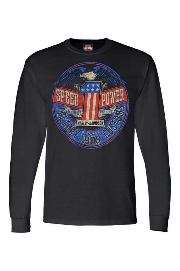 Men's Rebel #1 RWB Logo Long Sleeve Crew-Neck Shirt- Black (2XL), Harley Davidson