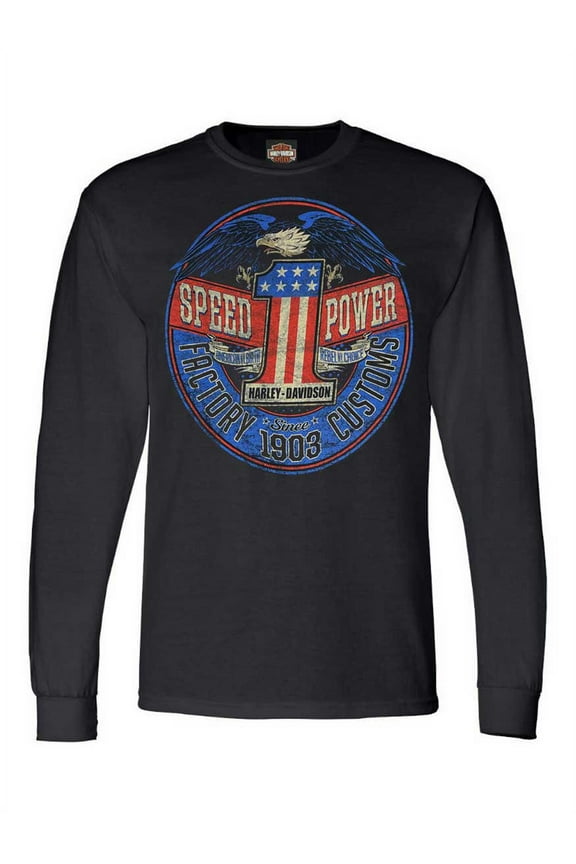Men's Rebel #1 RWB Logo Long Sleeve Crew-Neck Shirt- Black (5XL), Harley Davidson