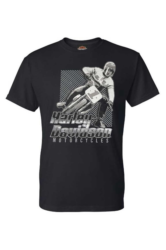 Men's Retro Square Racer #1 H-D Logo Cotton Tee, Black (XL), Harley Davidson