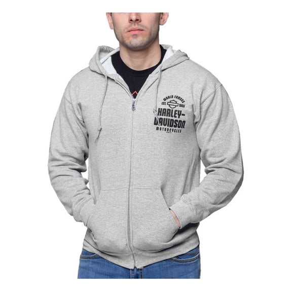 Harley-Davidson Men's Retrograde Zip-Up Hoodie Sweatshirt – Sport Gray (3XL), Harley Davidson