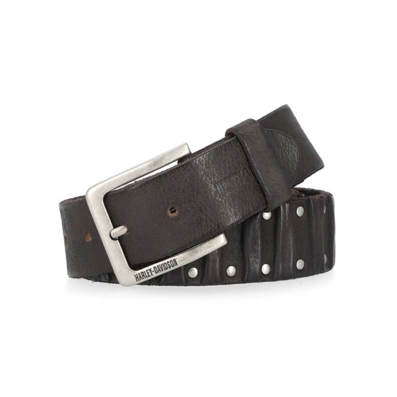 Harley-Davidson Men's Ribbed & Studded Detail Genuine Leather Belt - Black (44), Harley Davidson