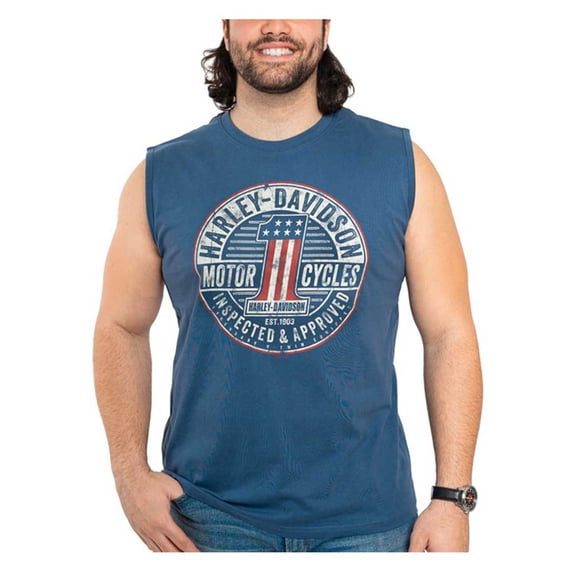 Harley-Davidson Men's Ringleader Sleeveless Cotton Muscle Shirt, Blue (XL), Harley Davidson