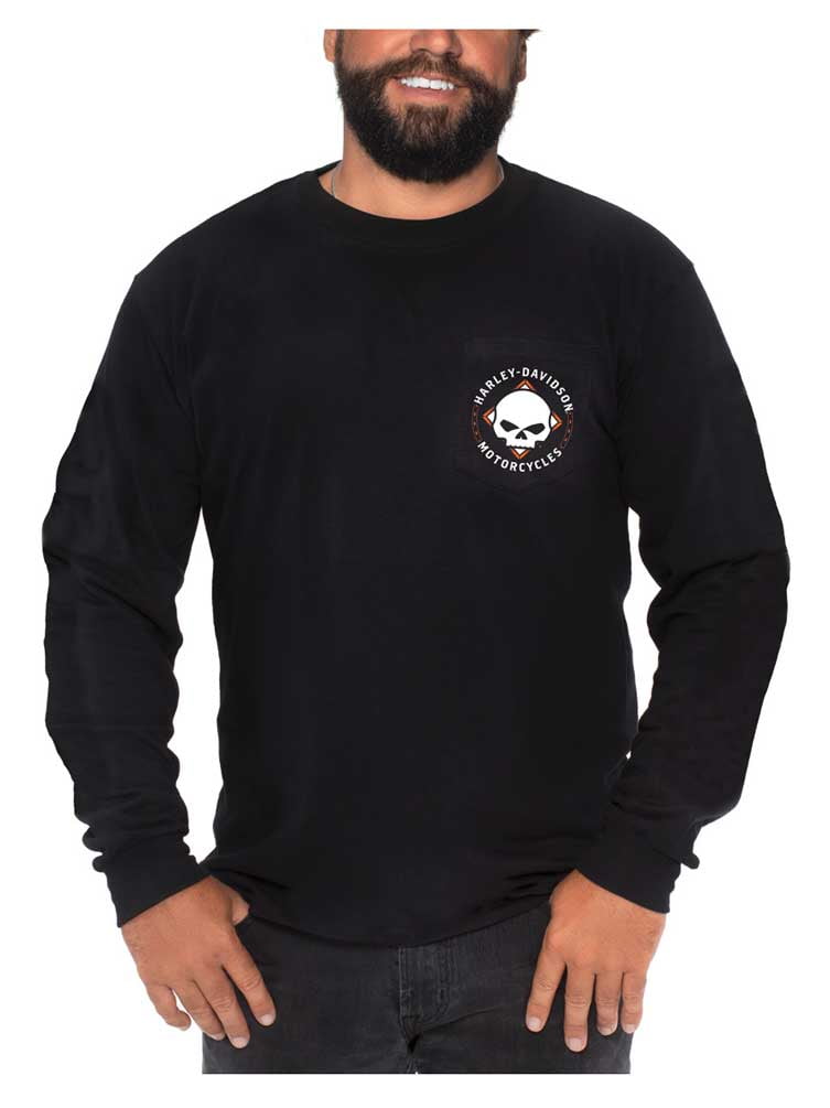Men's Skull Lightning Crest Graphic Long Sleeve Shirt, Black Men's Skull Lightning Crest Graphic Long Sleeve Shirt, Black