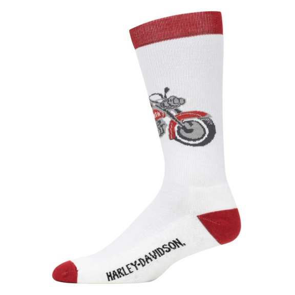 Harley-Davidson Men's Santa Express Moisture Wicking Crew Socks, White (L), Harley Davidson