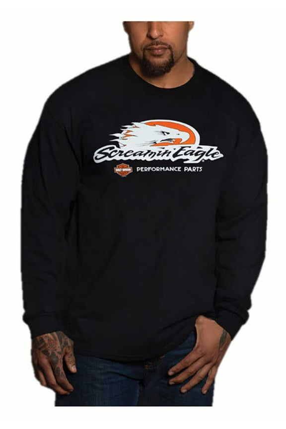 Men's Screamin' eagle Long Sleeve Crew-Neck Shirt - Black (S), Harley Davidson