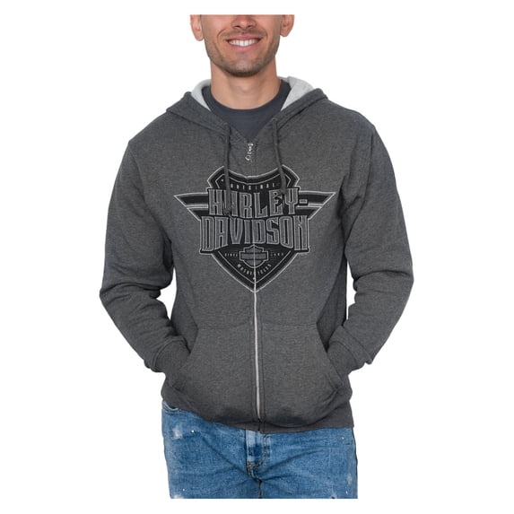 Harley-Davidson Men's Sentinel H-D Zip-Up Cotton-Blend Hoodie, Charcoal (L), Harley Davidson
