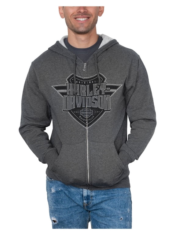 Men's Sentinel Zip-Up Fleece Hooded Sweatshirt - Charcoal (M), Harley Davidson
