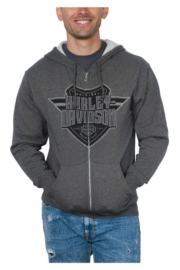 Men's Sentinel Zip-Up Fleece Hooded Sweatshirt - Charcoal (M), Harley Davidson