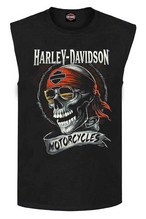 Men's Shady Skull Crew-Neck Sleeveless Cotton Muscle Tee (M), Harley Davidson