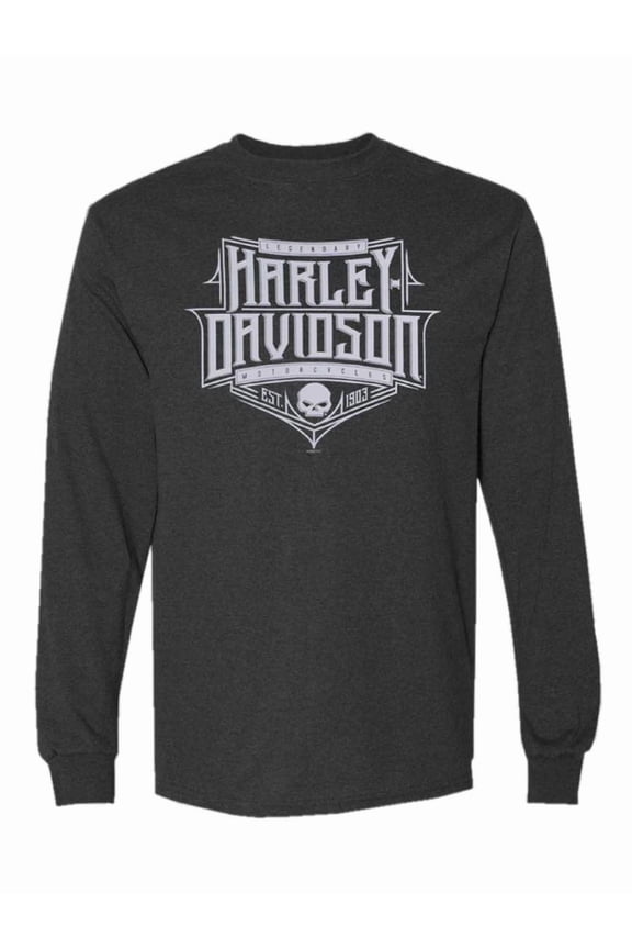 Men's Sharpened Long Sleeve Poly-Blend Shirt, Charcoal (M), Harley Davidson
